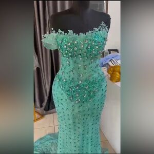 Turquoise Prom Dress / Nigerian Handmade